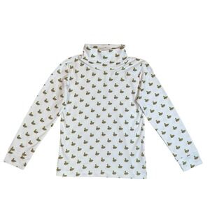 Little English White Duck Print Long Sleeve Turtleneck 100% Pima Cotton Kid Sz 8